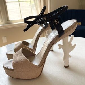 Chanel Coral Shaped Heel Nude Textured Platform Heels